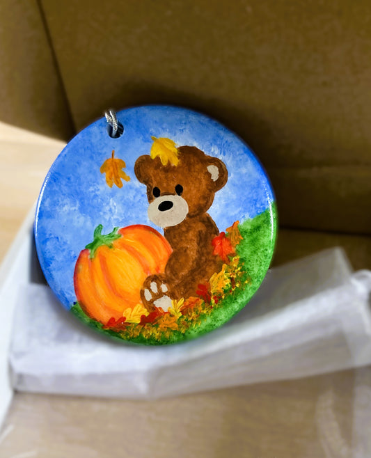 Fall Bear and Pumpkin Thanksgiving Ornament