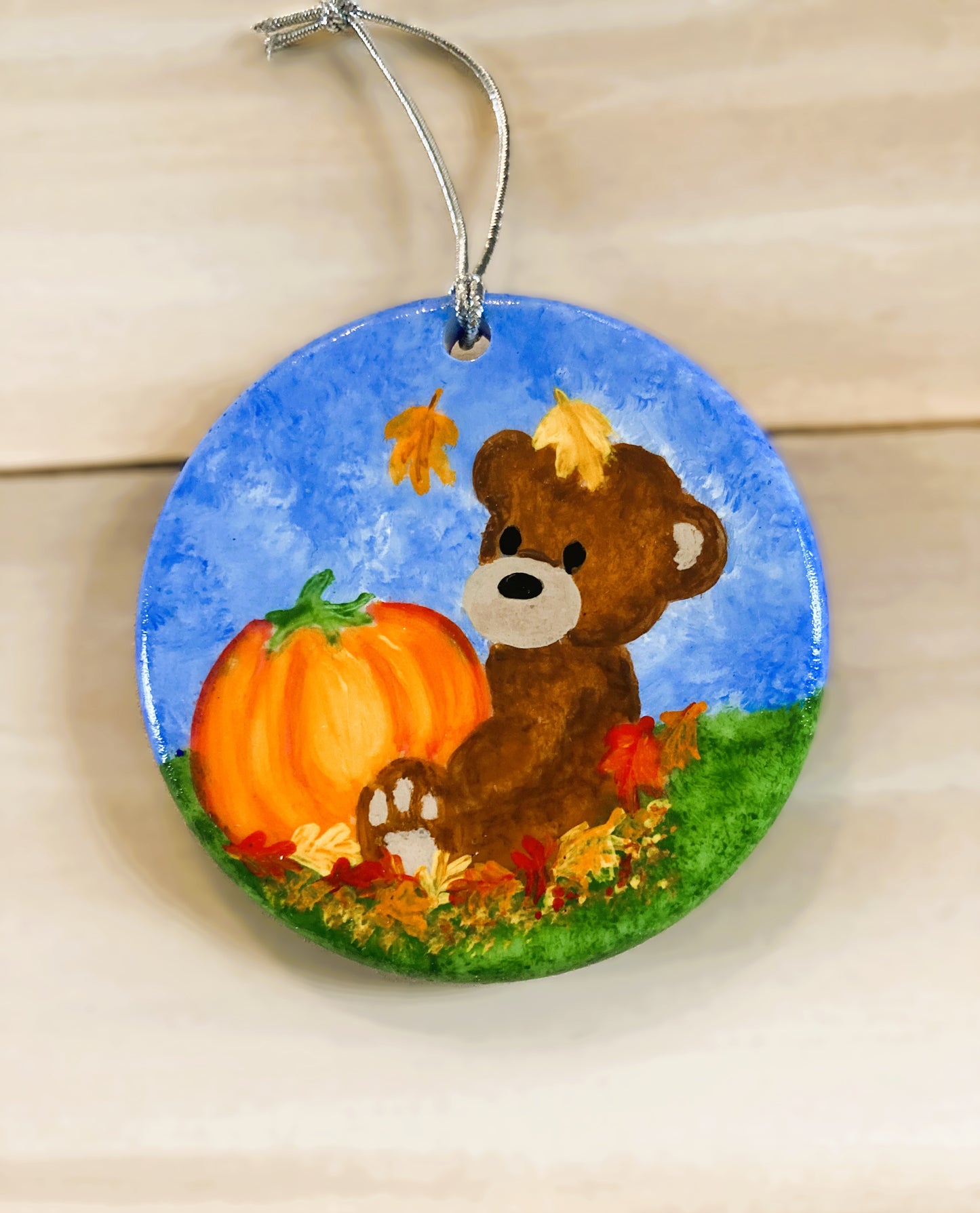 Fall Bear and Pumpkin Thanksgiving Ornament Hanging Art Decoration