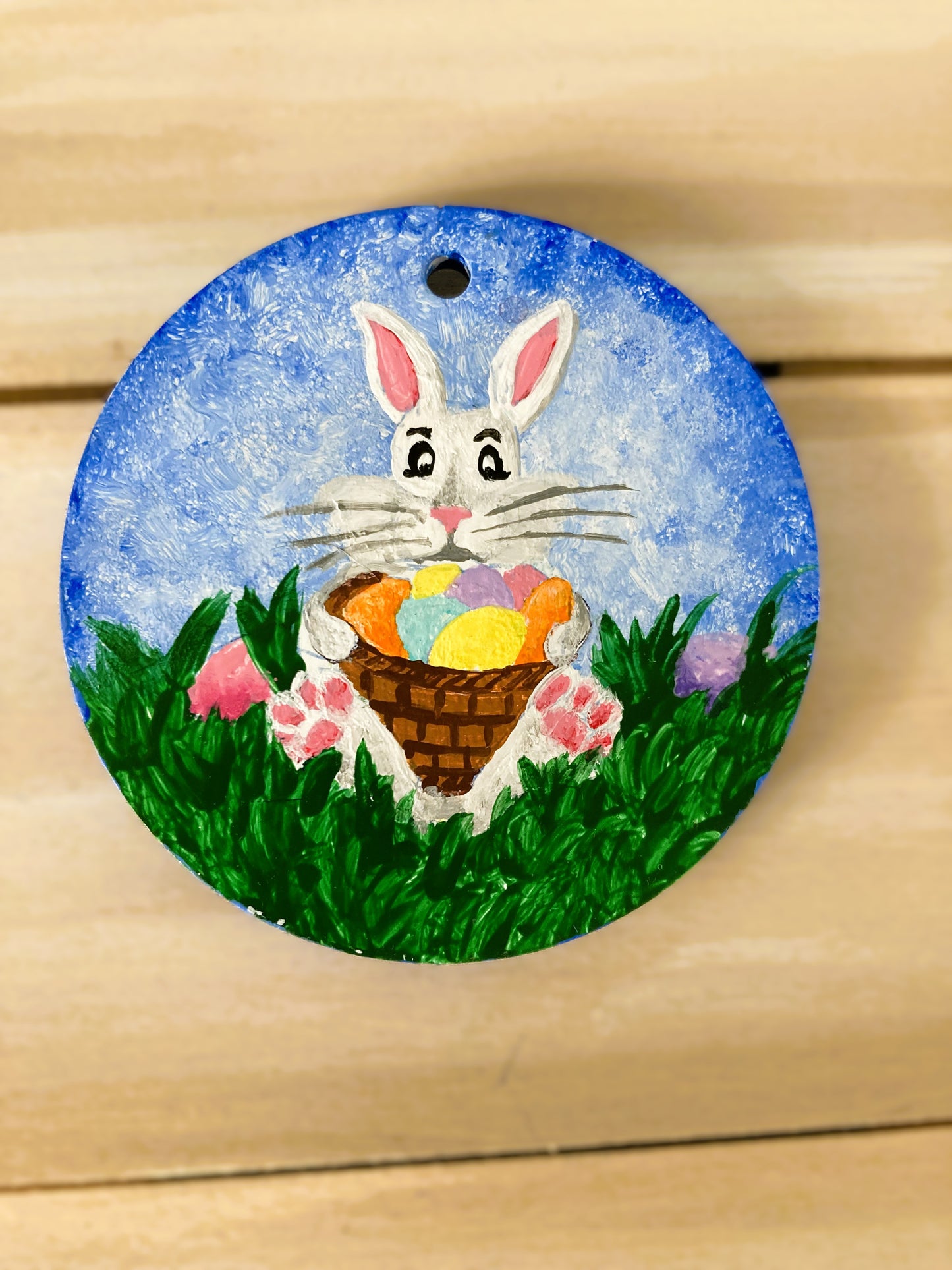 Easter Bunny with Basket Ornament Hanging Art Home Decoration