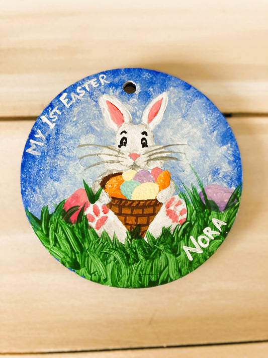 Easter Bunny with Basket Ornament Hanging Art Home Decoration